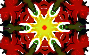 red, white, green and yellow abstract painting